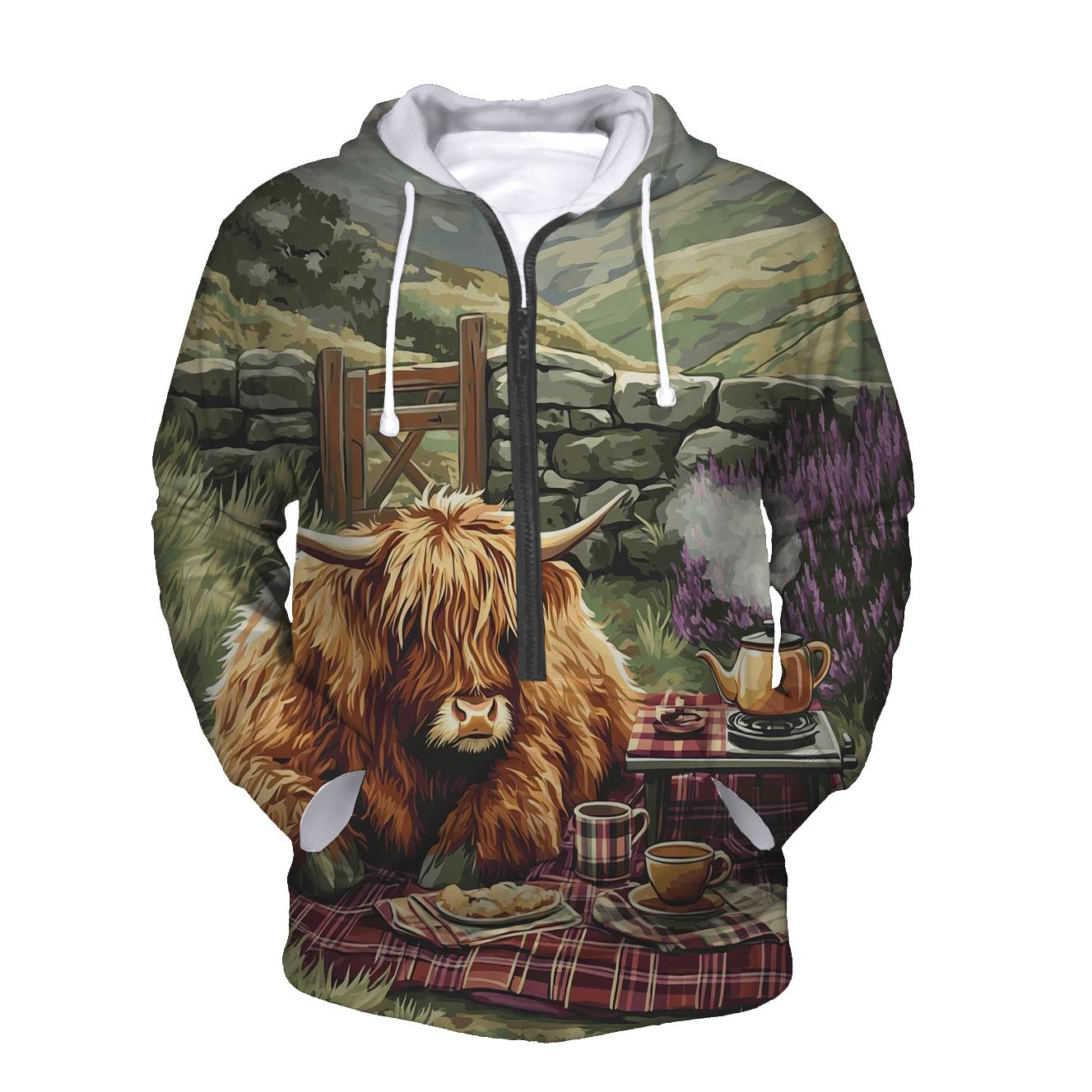 Tea Picnic With Highland Cow Companion pullover hoodies