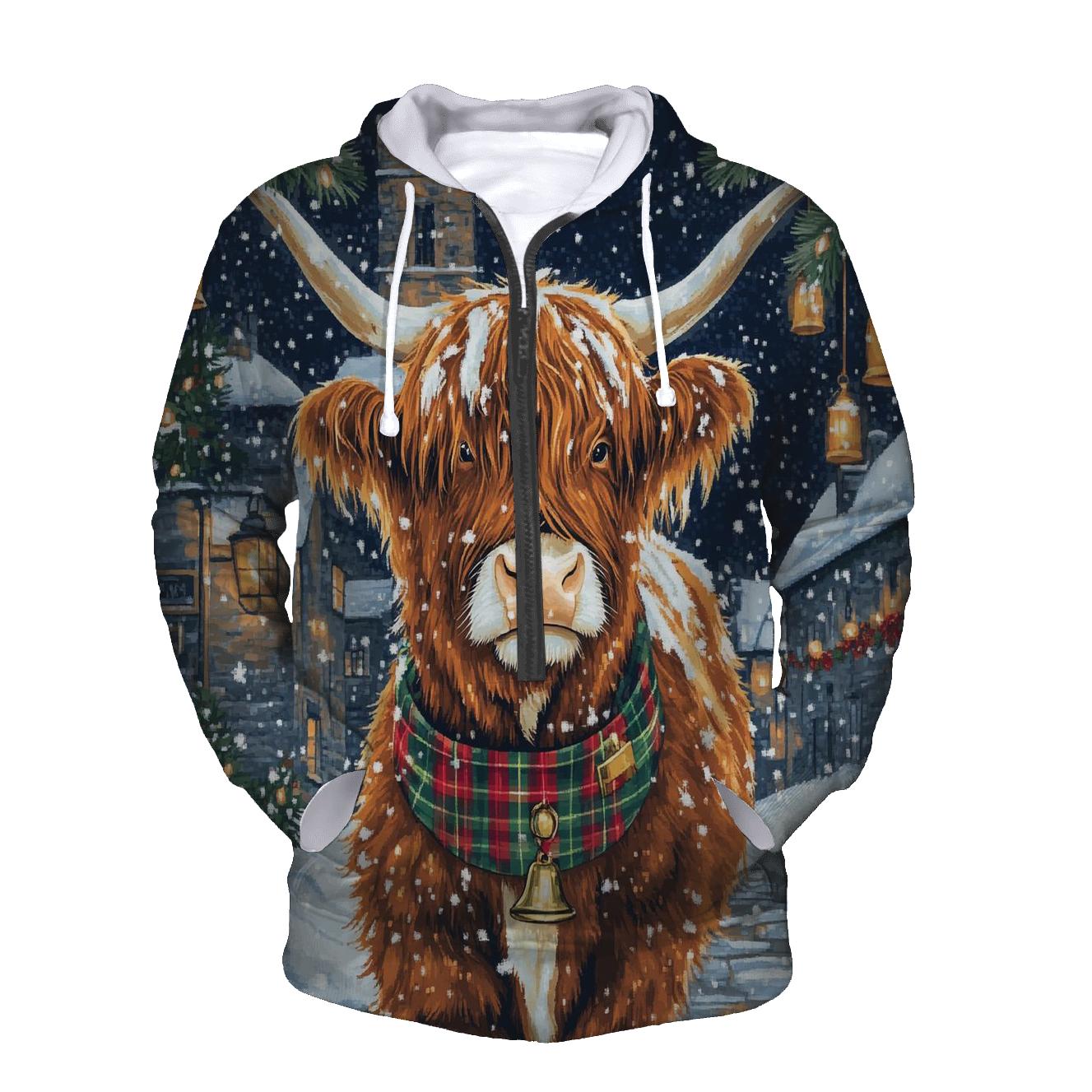 Highland Cow In Winter Tartan Parade custom hoodies