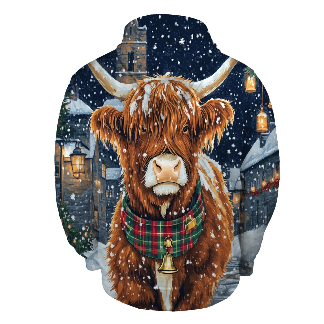 Highland Cow In Winter Tartan Parade custom hoodies
