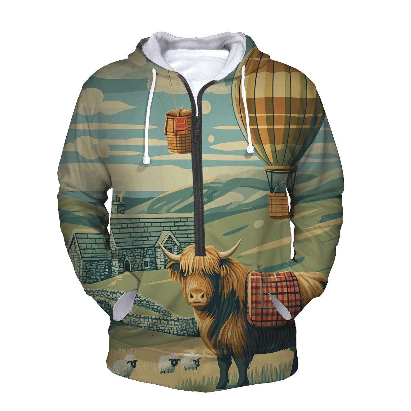 Highland Cow Balloon Mail Delivery hoodie styles