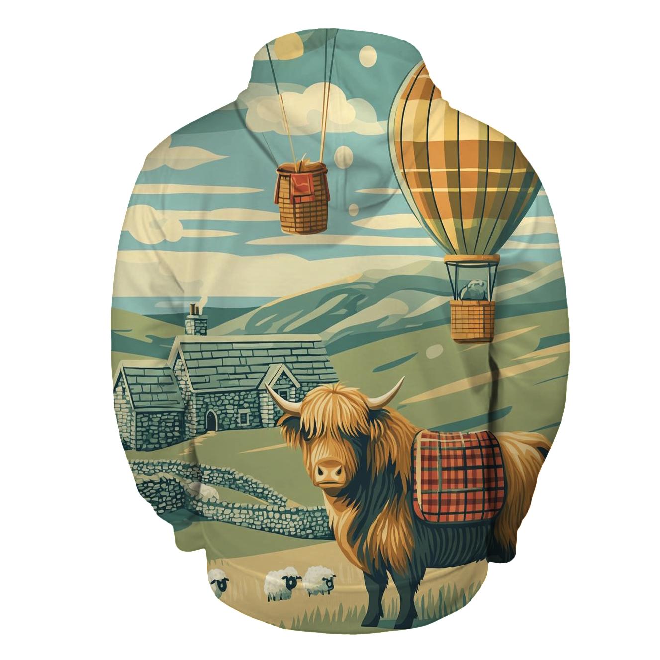 Highland Cow Balloon Mail Delivery hoodie styles