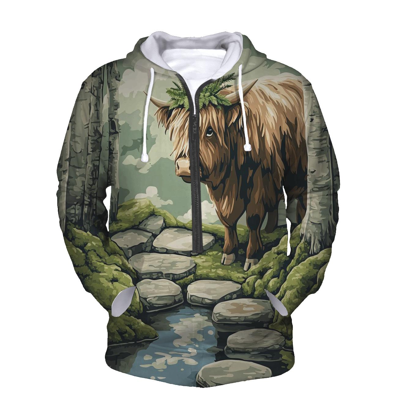 Highland Cow Moss Garden Guardian heavyweight hoodies