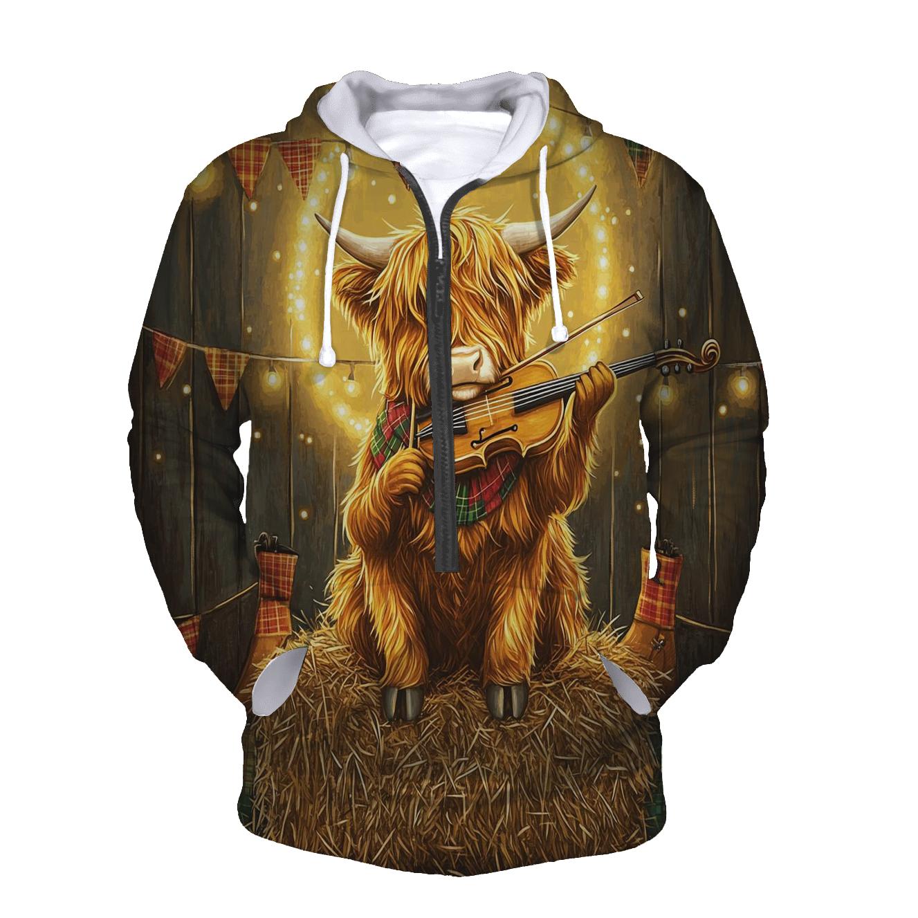 Highland Cow Ceilidh Fiddle Time embroidered hoodies