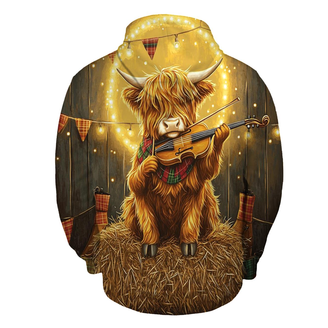 Highland Cow Ceilidh Fiddle Time embroidered hoodies