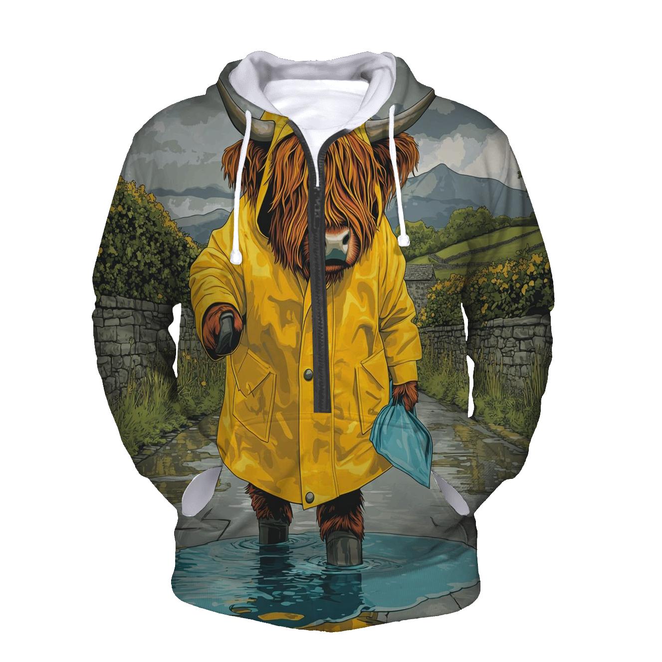 Highland Cow Raincoat Puddle Hop embroidered hoodies