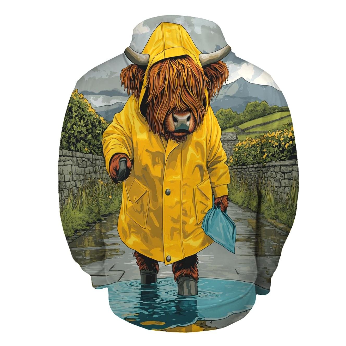 Highland Cow Raincoat Puddle Hop embroidered hoodies
