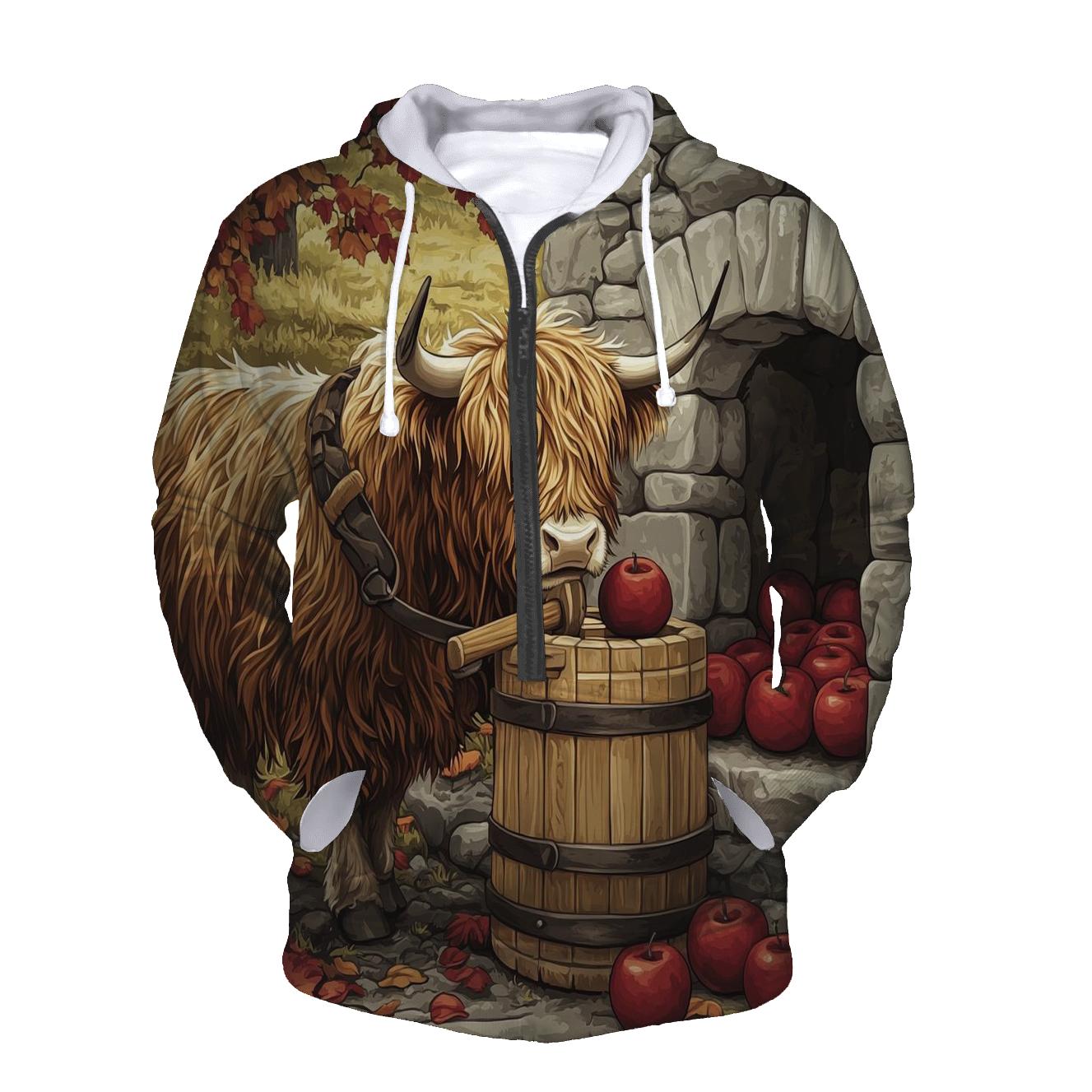 Highland Cow Orchard Cider Press printed hoodies