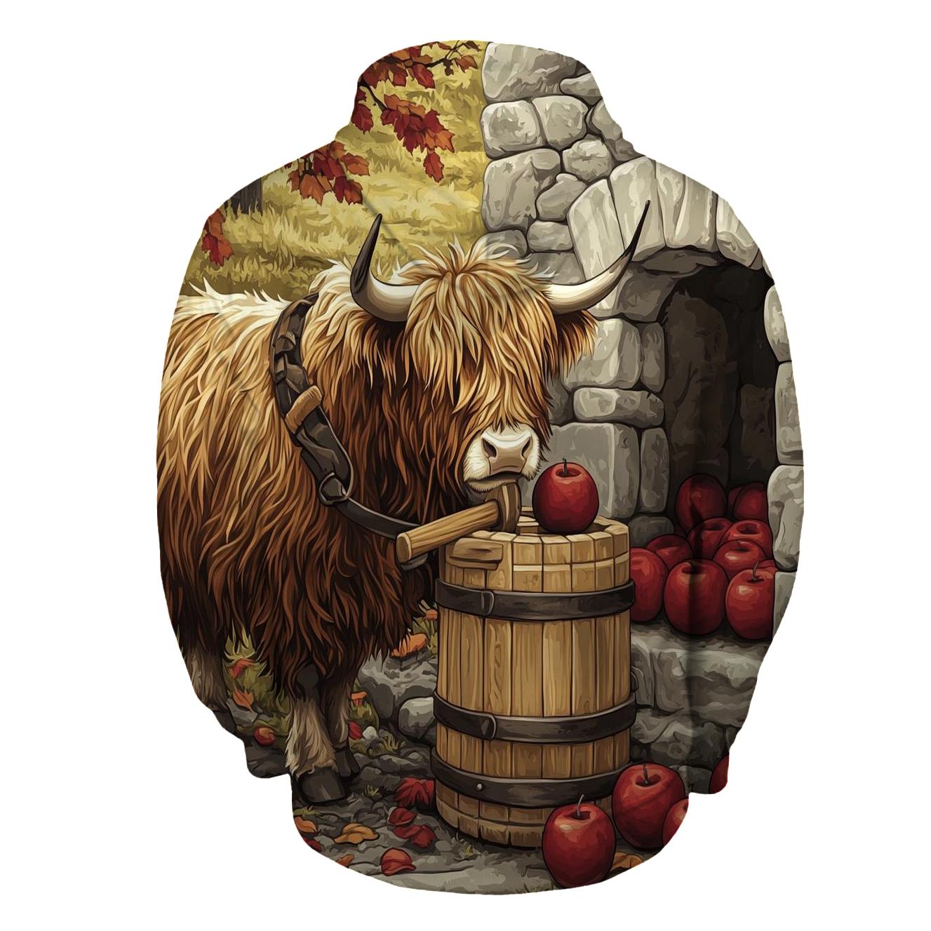 Highland Cow Orchard Cider Press printed hoodies