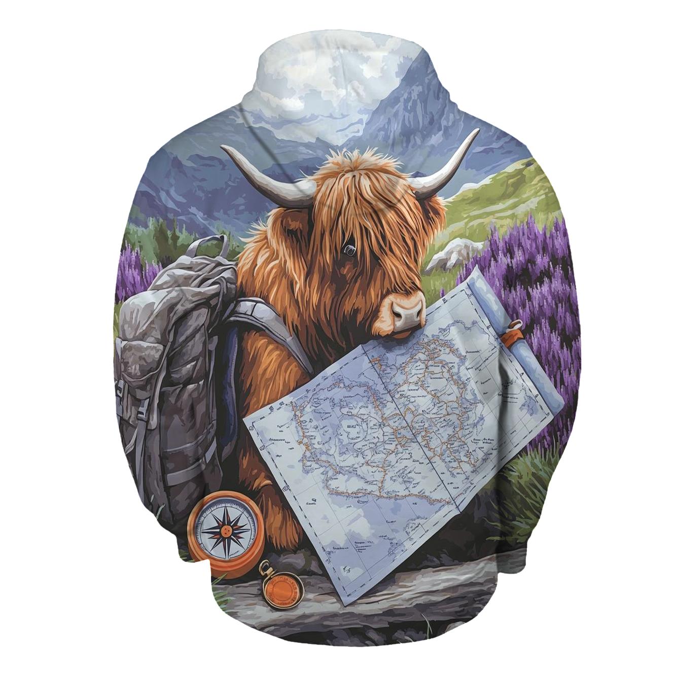 Highland Cow Mountain Map Reader hoodies fashion