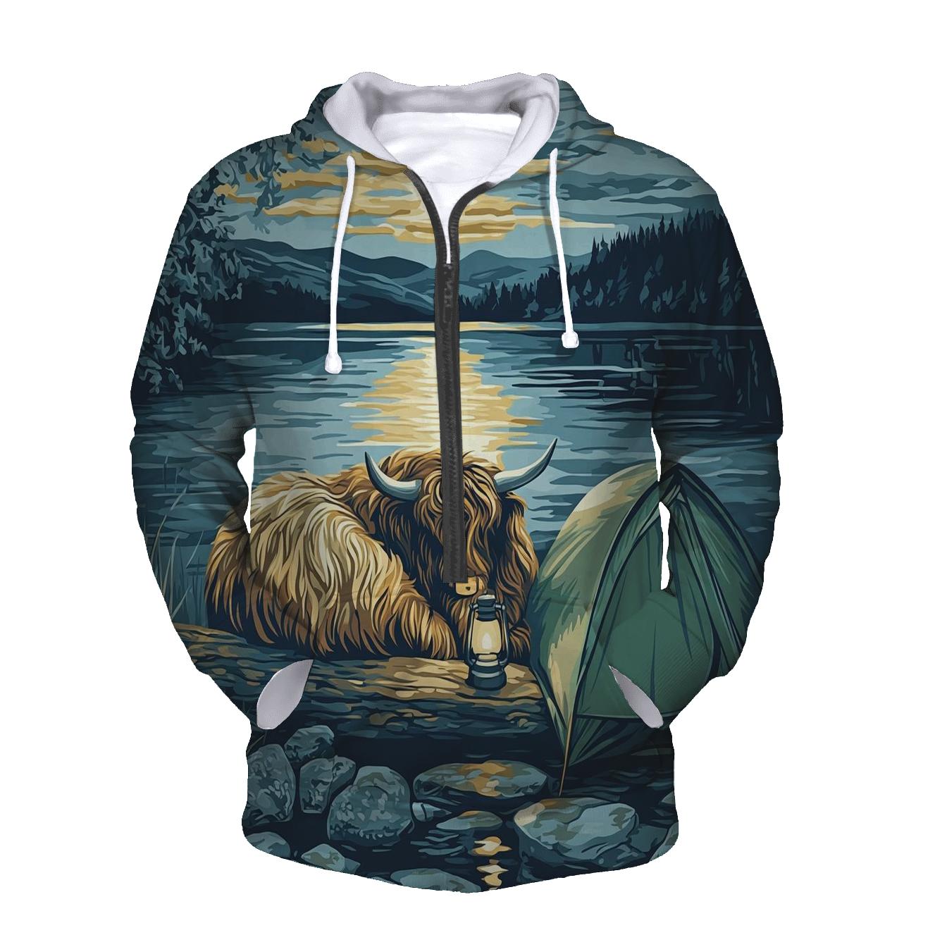 Highland Cow Lochside Lantern Camp custom hoodies