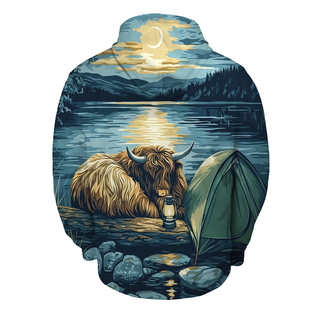 Highland Cow Lochside Lantern Camp custom hoodies