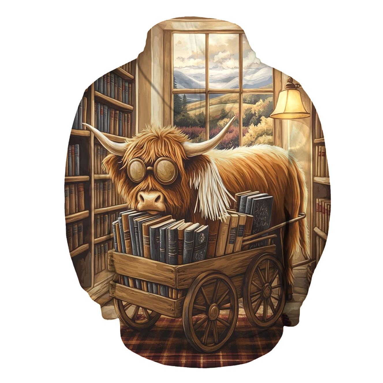 Highland Cow Library Book Cart embroidered hoodies