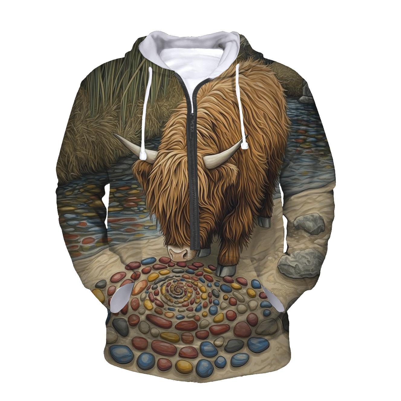 Highland Cow River Pebble Artist printed hoodies