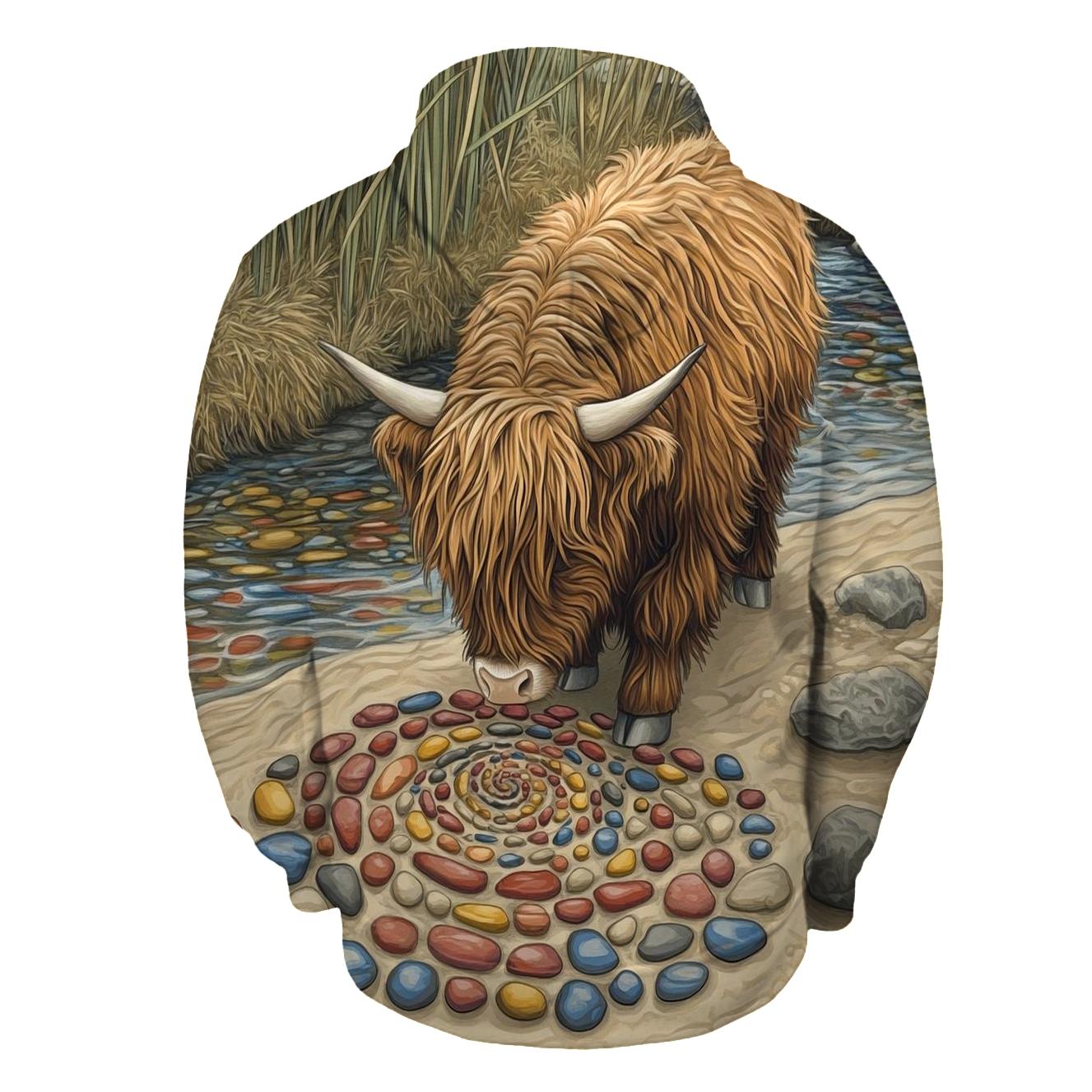 Highland Cow River Pebble Artist printed hoodies