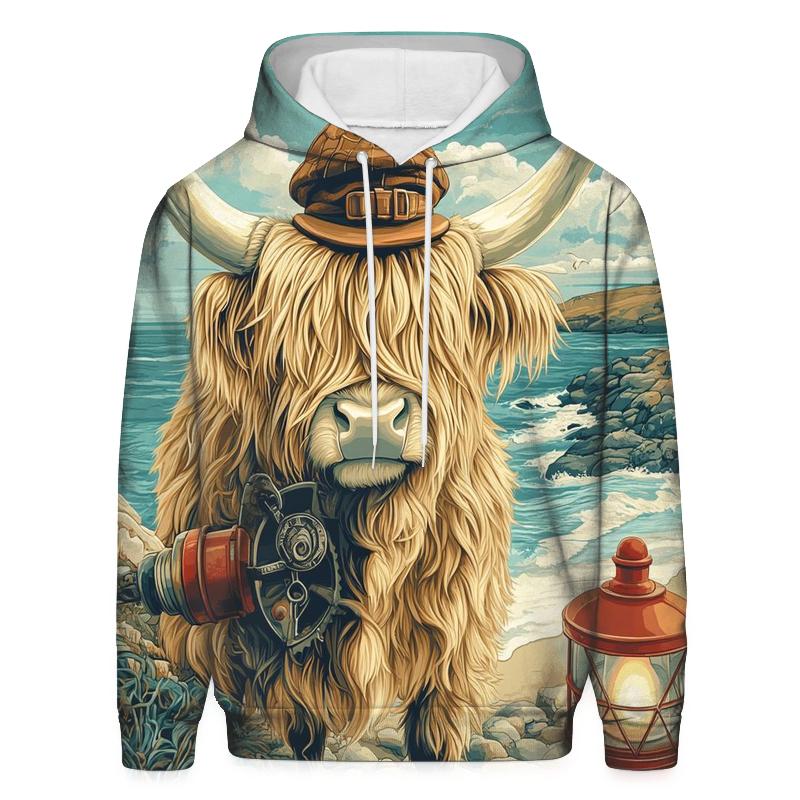 Highland Cow Lighthouse Keeper designer hoodies