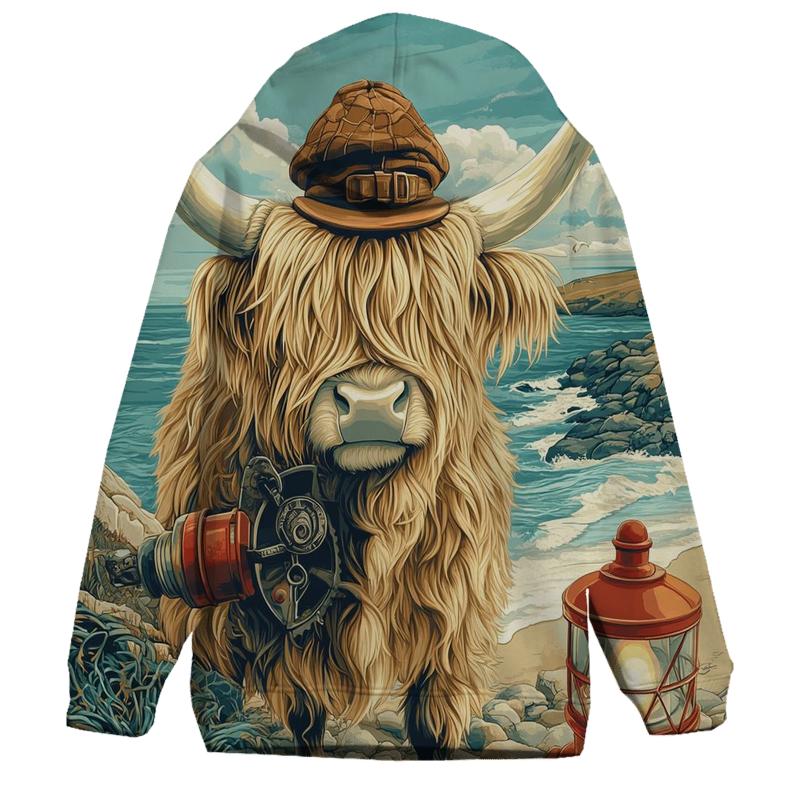 Highland Cow Lighthouse Keeper designer hoodies