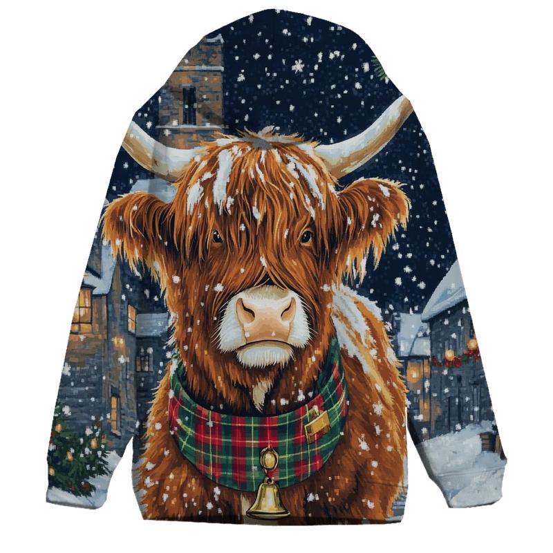 Highland Cow In Winter Tartan Parade graphic hoodies