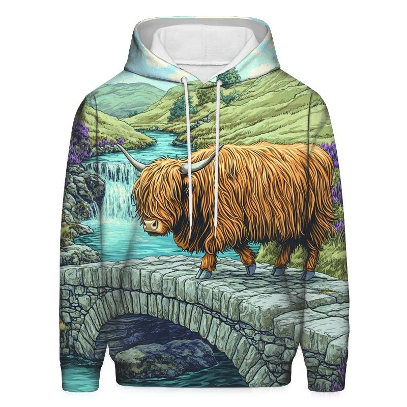 Highland Cow Stone Bridge Crossing lightweight hoodies
