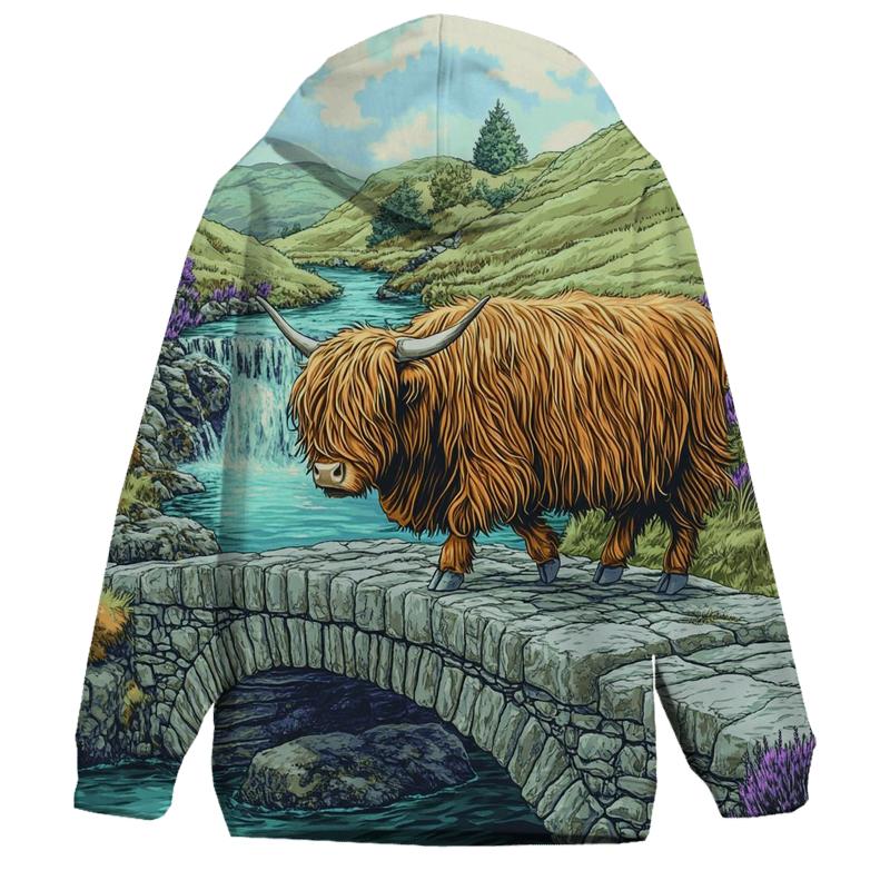 Highland Cow Stone Bridge Crossing lightweight hoodies