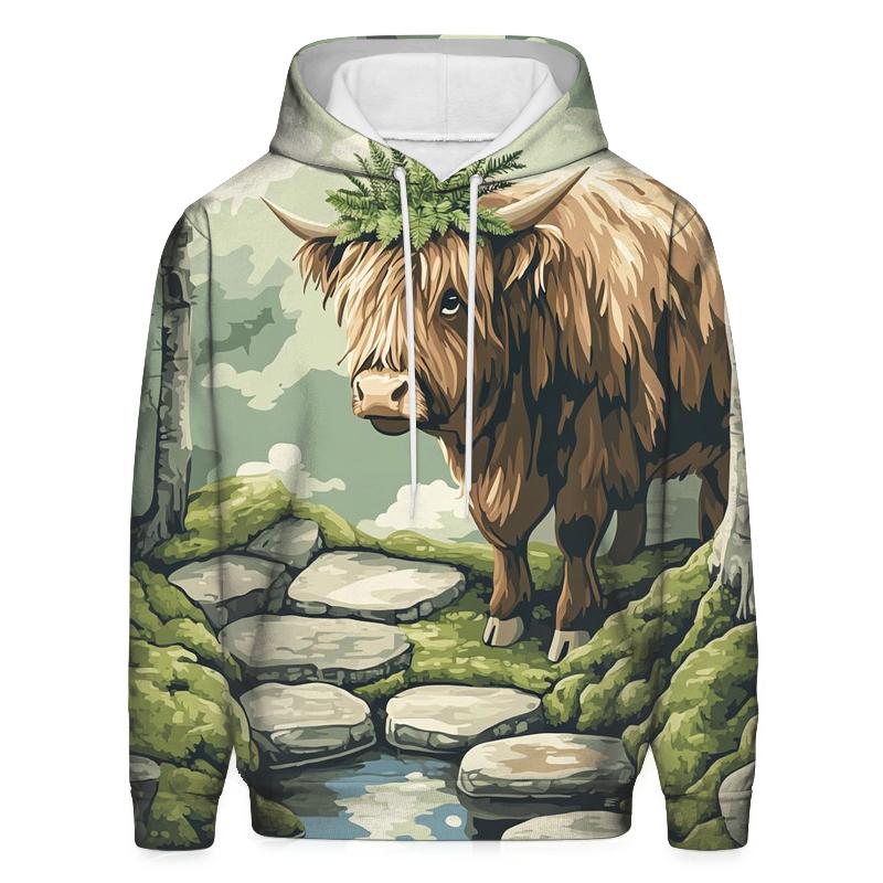 Highland Cow Moss Garden Guardian embroidered hoodies