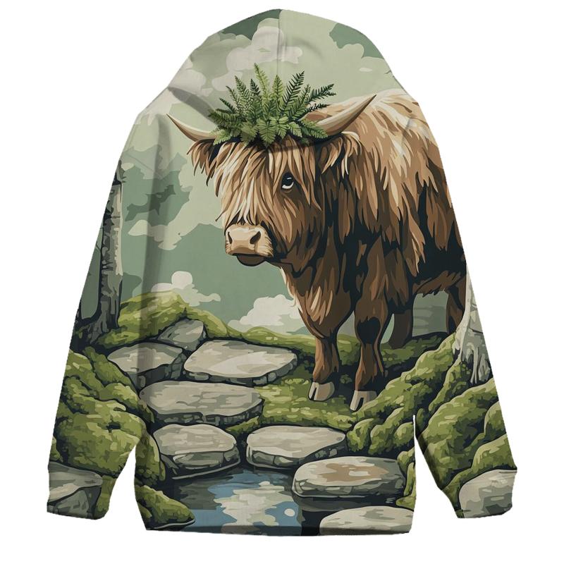 Highland Cow Moss Garden Guardian embroidered hoodies