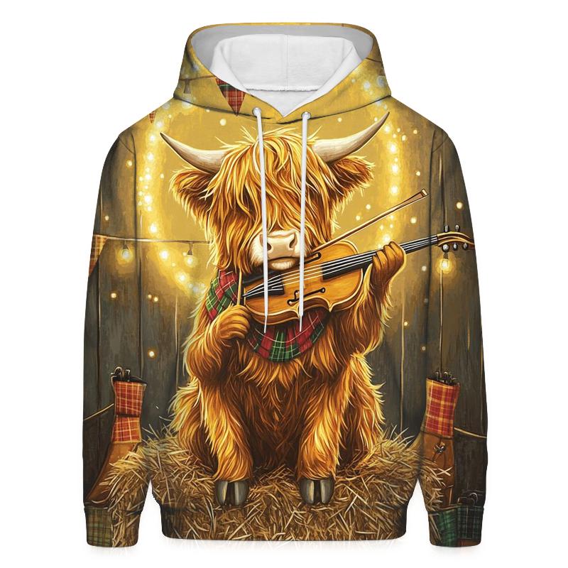 Highland Cow Ceilidh Fiddle Time graphic hoodies