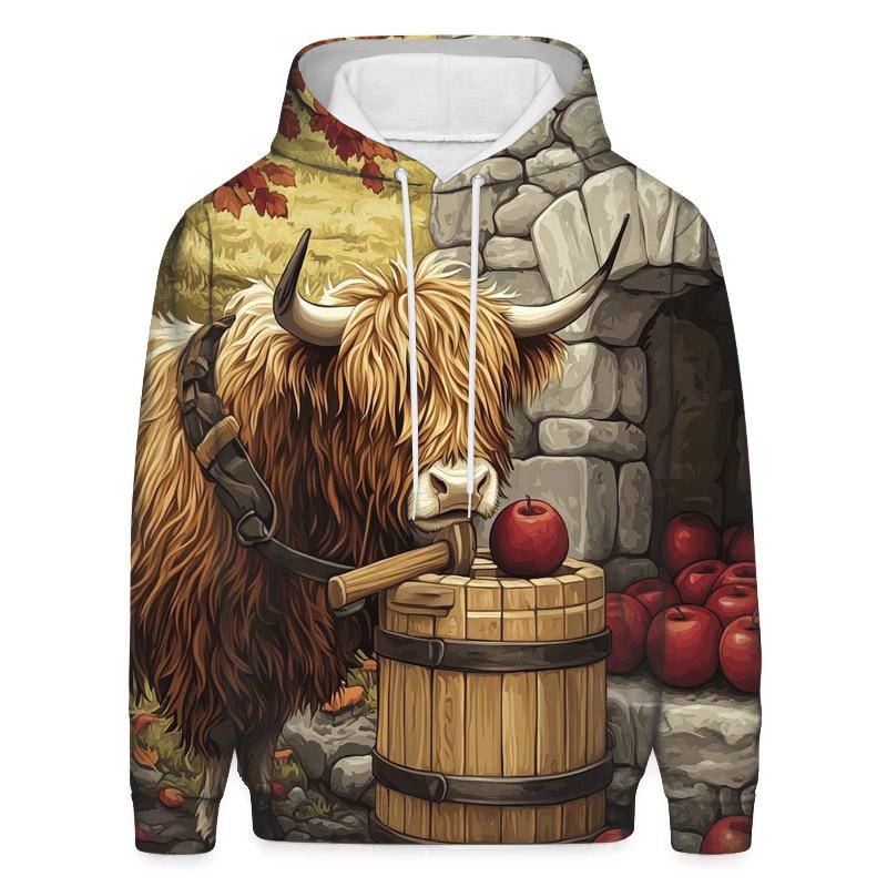 Highland Cow Orchard Cider Press graphic hoodies