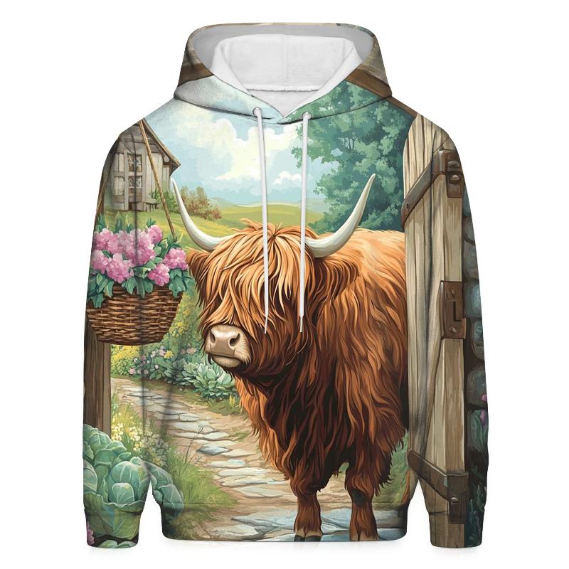 Highland Cow Garden Gate Greeter graphic hoodies