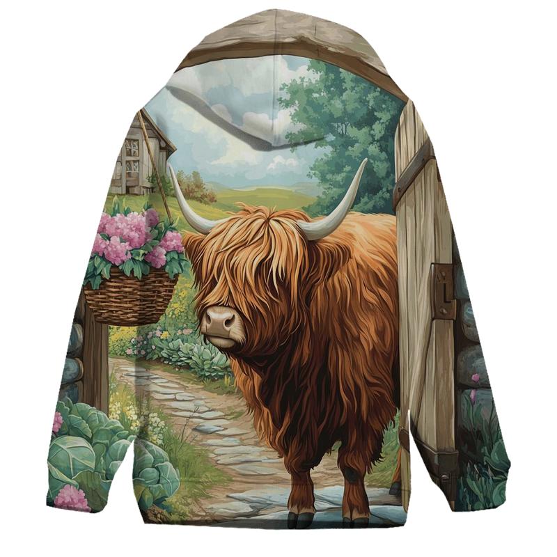 Highland Cow Garden Gate Greeter graphic hoodies