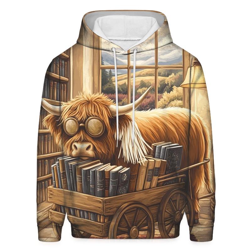 Highland Cow Library Book Cart premium hoodies