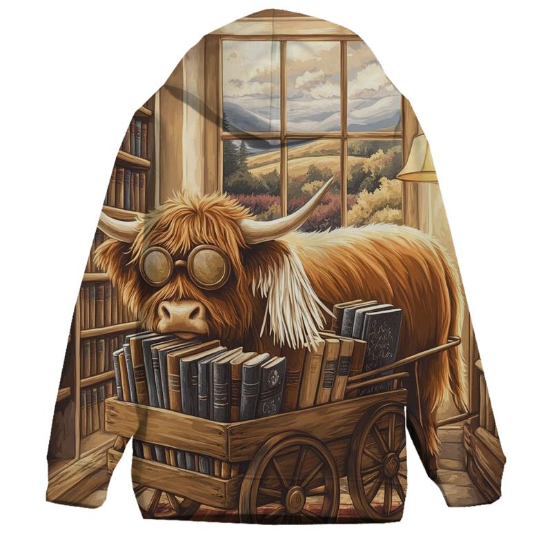 Highland Cow Library Book Cart premium hoodies