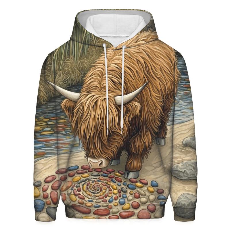 Highland Cow River Pebble Artist embroidered hoodies