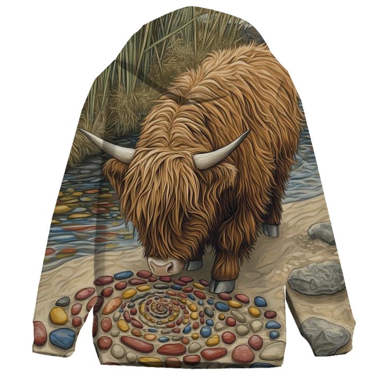 Highland Cow River Pebble Artist embroidered hoodies