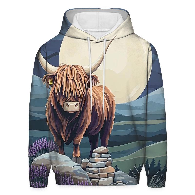 Highland Cow Moonlit Heather Silhouette embroidered hoodies
