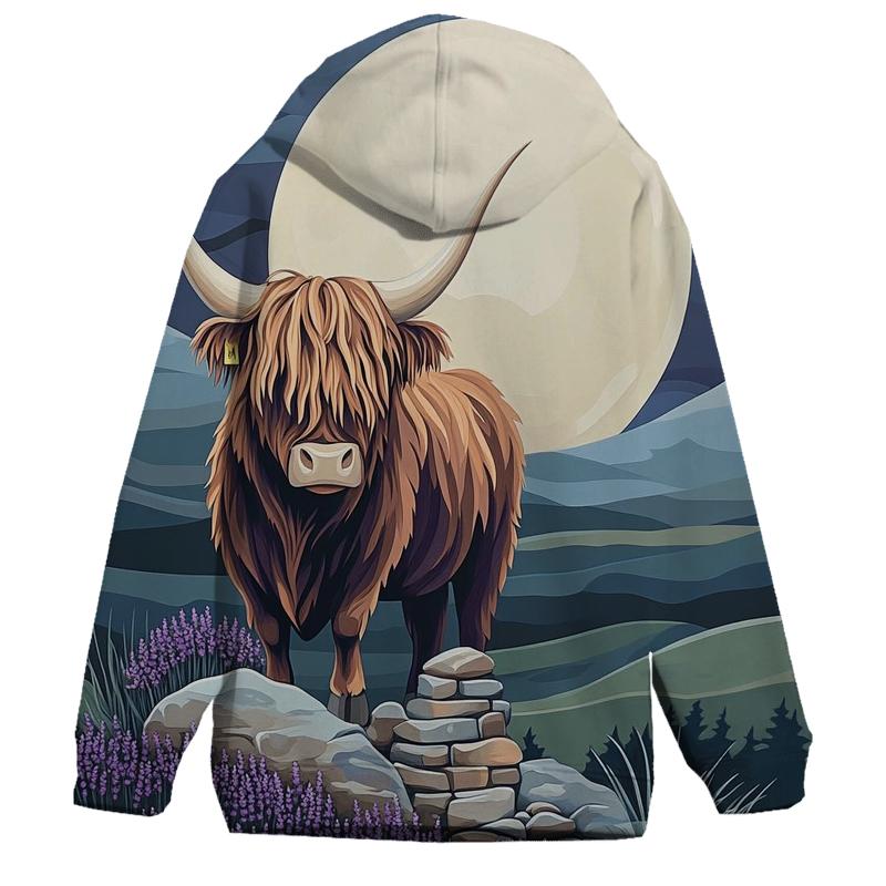 Highland Cow Moonlit Heather Silhouette embroidered hoodies