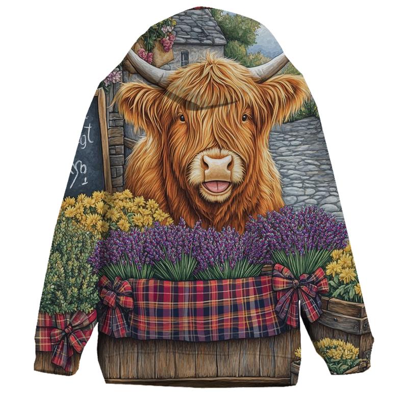 Highland Cow Market Flower Seller printed hoodies