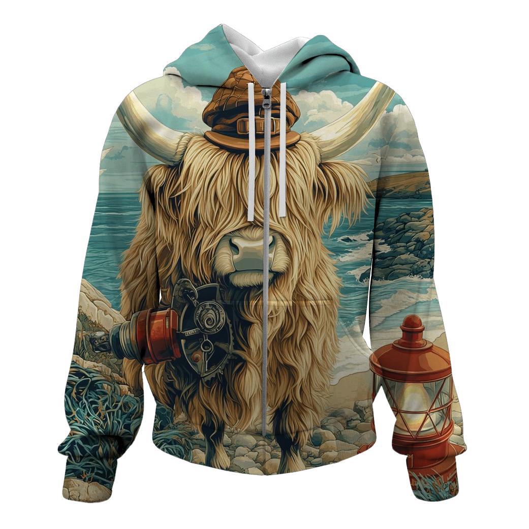 Highland Cow Lighthouse Keeper printed hoodies
