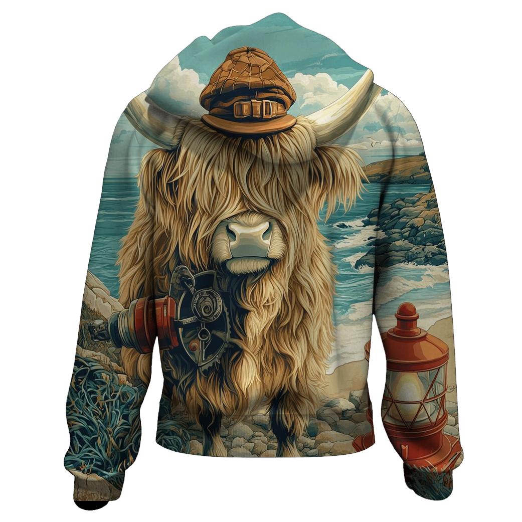 Highland Cow Lighthouse Keeper printed hoodies