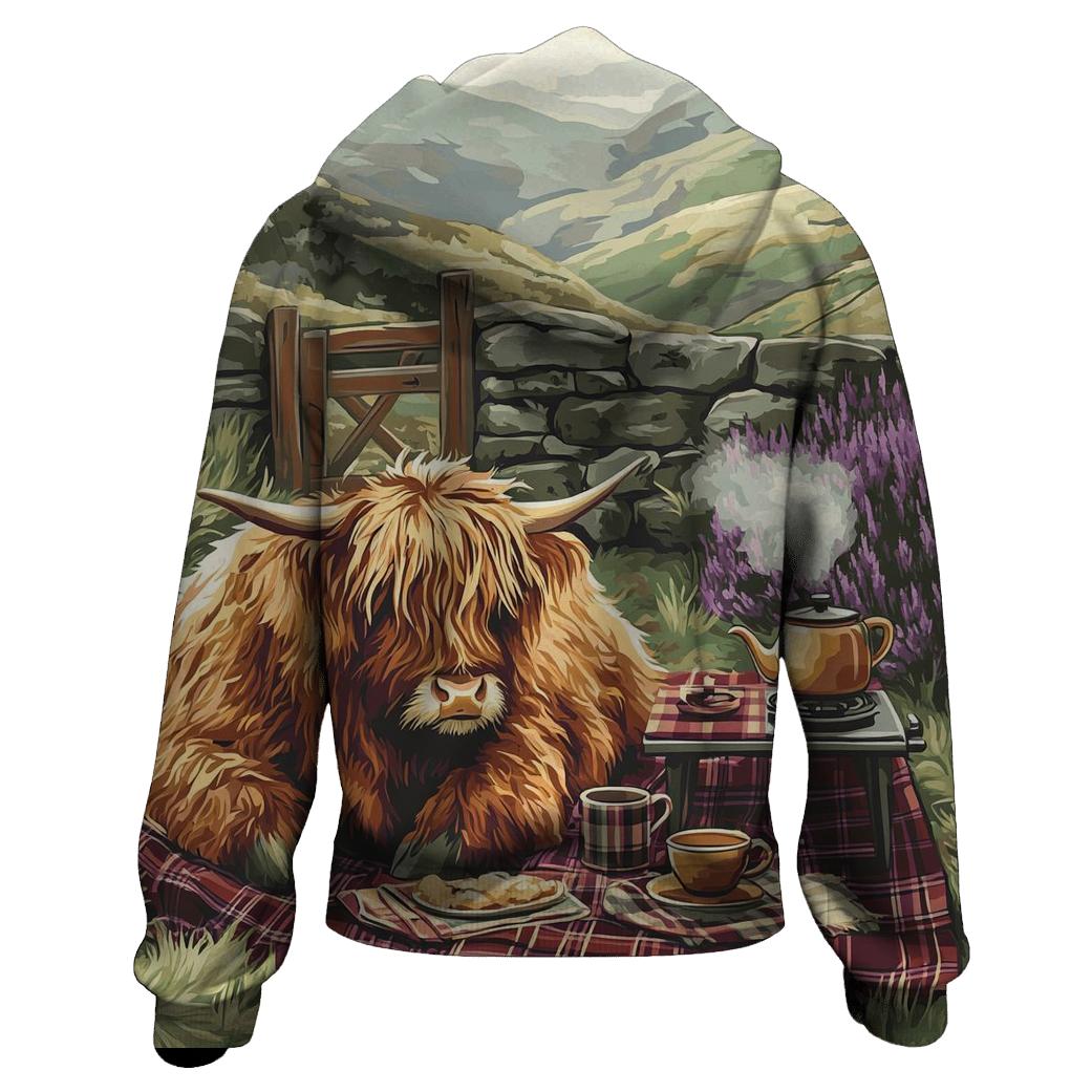 Tea Picnic With Highland Cow Companion graphic hoodies