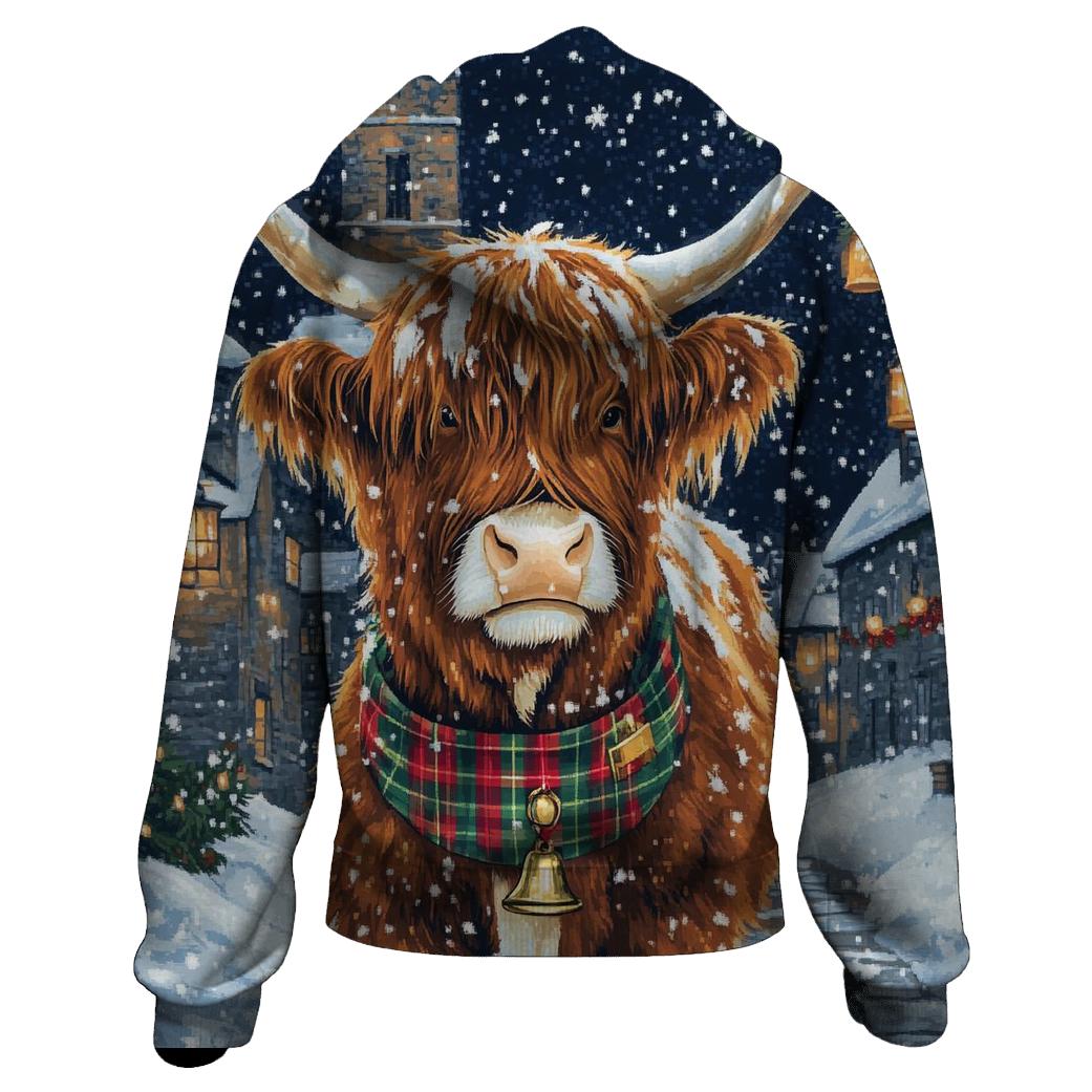 Highland Cow In Winter Tartan Parade hoodie designs