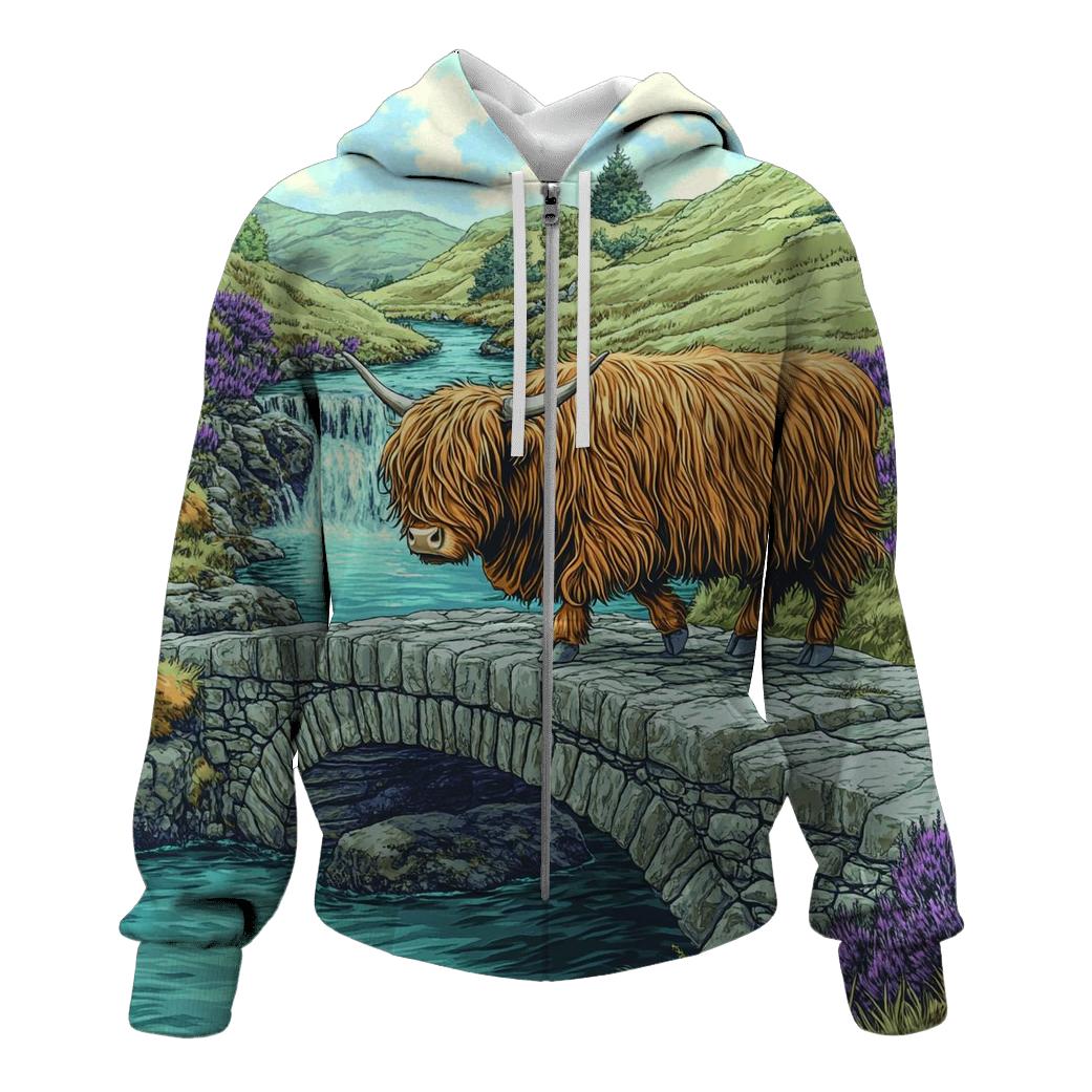 Highland Cow Stone Bridge Crossing custom hoodies