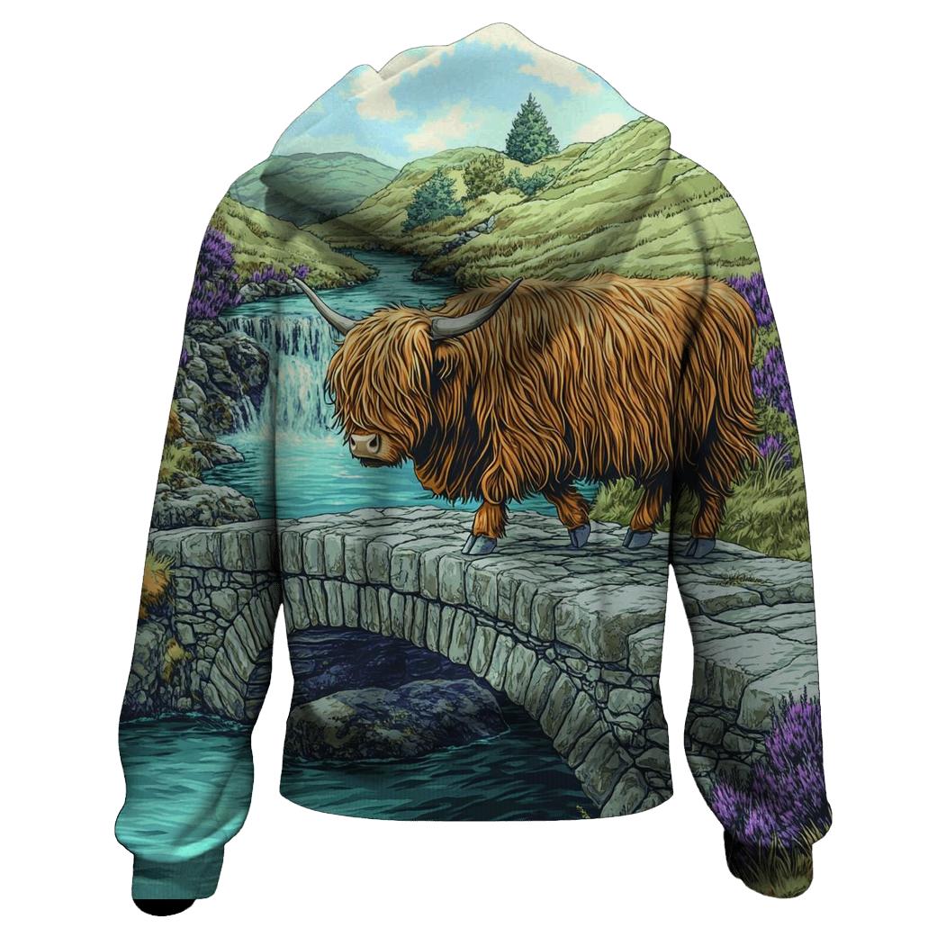 Highland Cow Stone Bridge Crossing custom hoodies