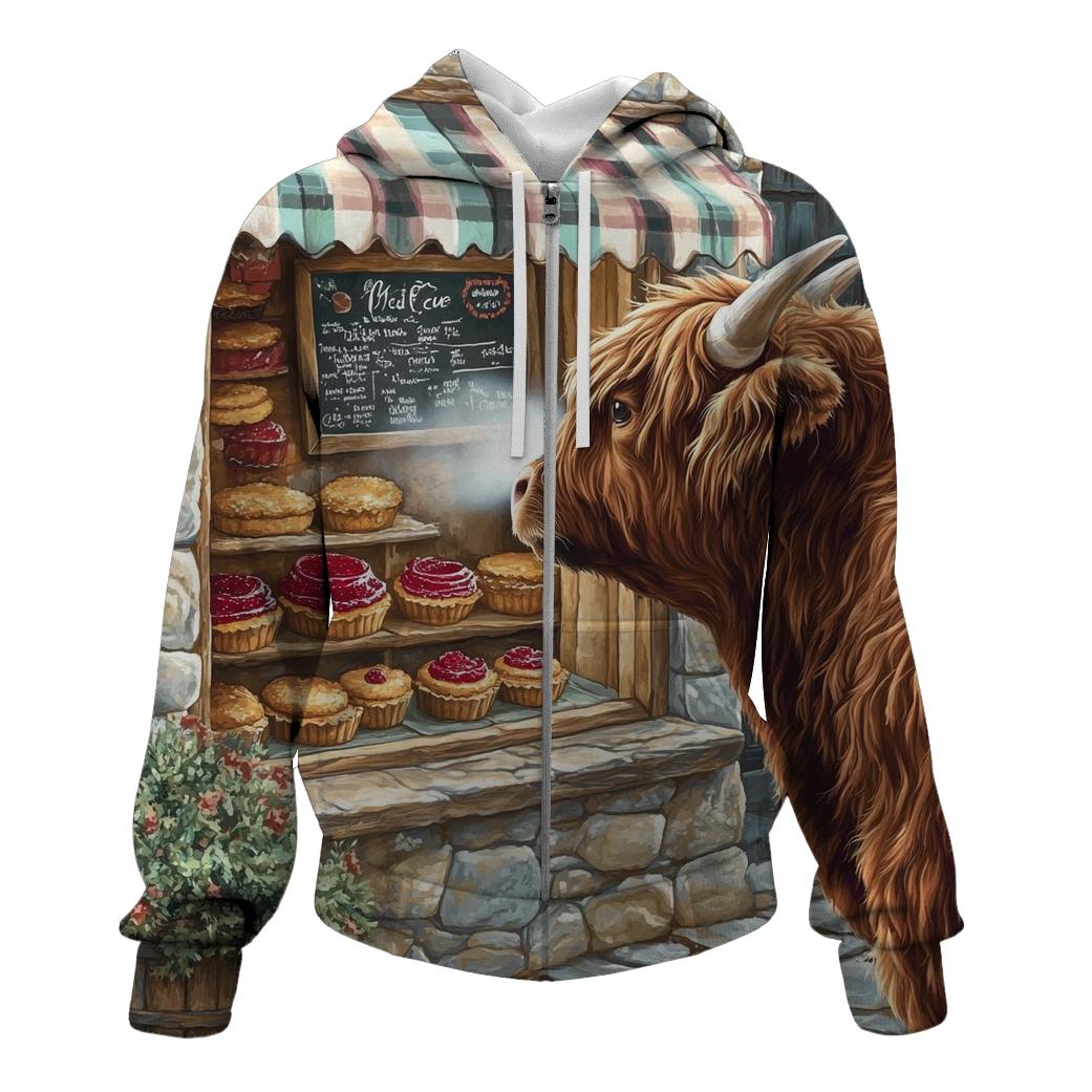 Highland Cow Bakery Window Watch premium hoodies