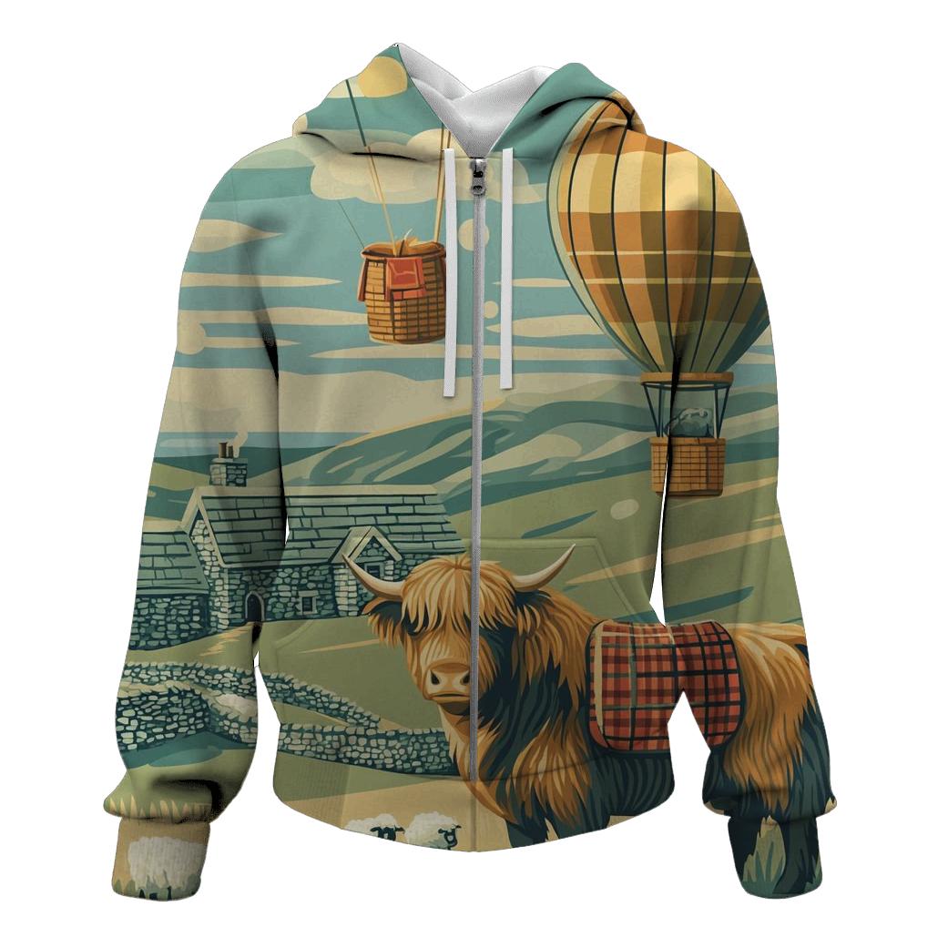Highland Cow Balloon Mail Delivery hoodie styles
