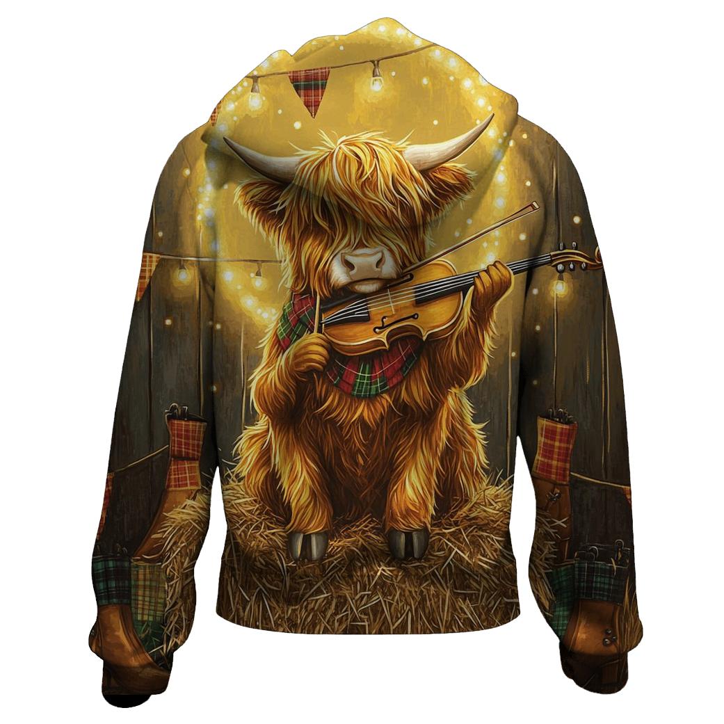 Highland Cow Ceilidh Fiddle Time custom hoodies