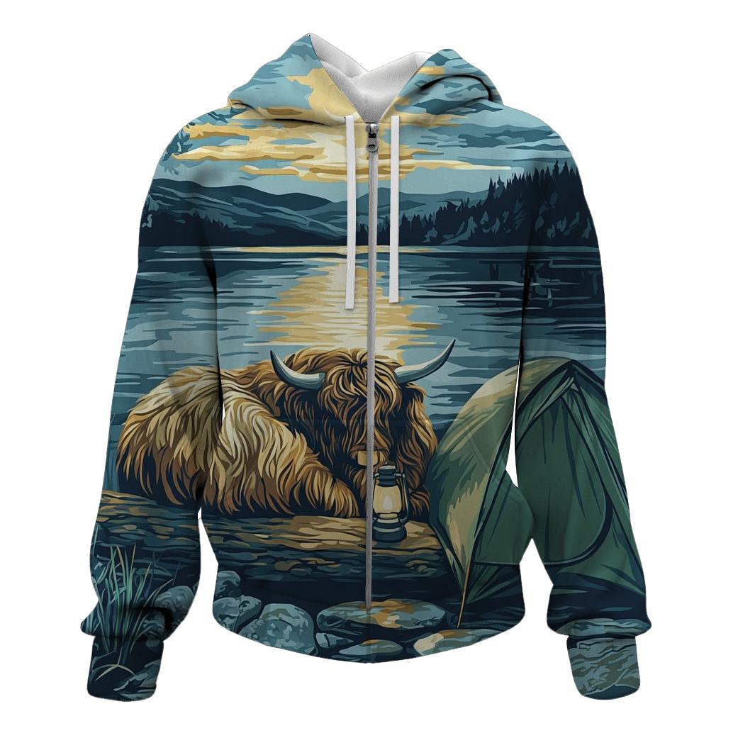 Highland Cow Lochside Lantern Camp hoodies fashion