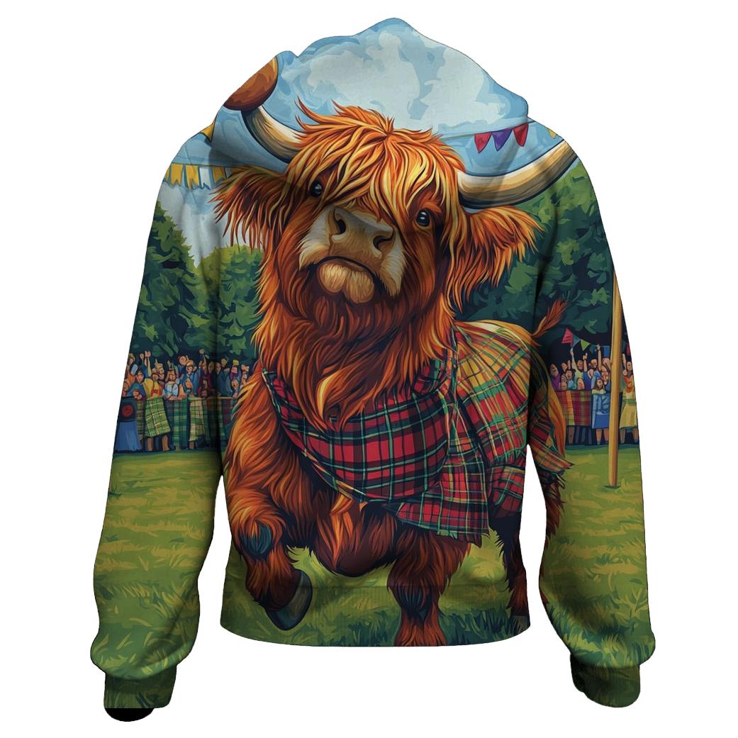Highland Cow Highland Games Weight Toss zip-up hoodies