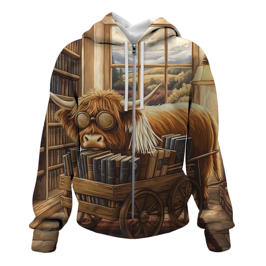 Highland Cow Library Book Cart hoodies fashion