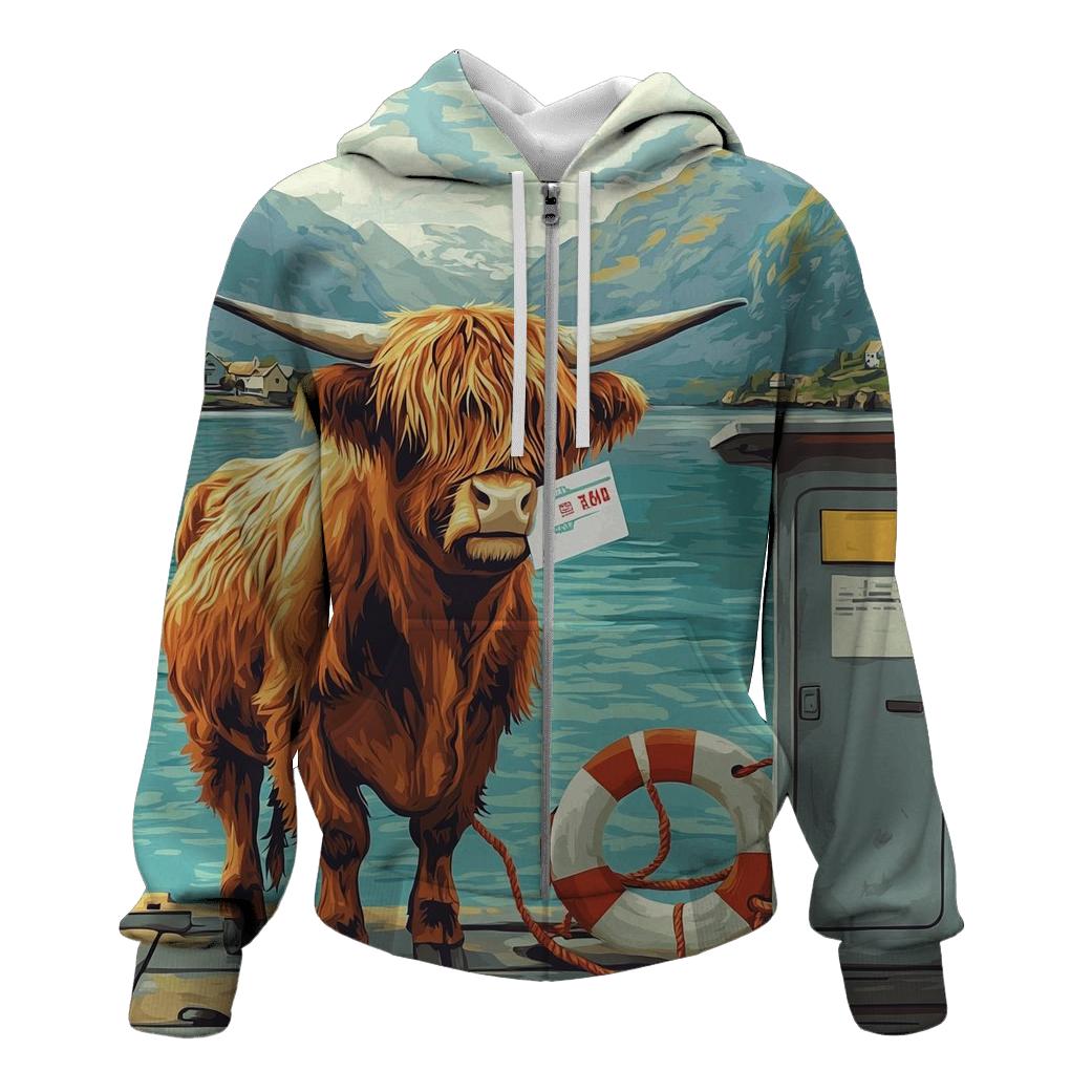 Highland Cow Ferry Ticket Holder graphic hoodies