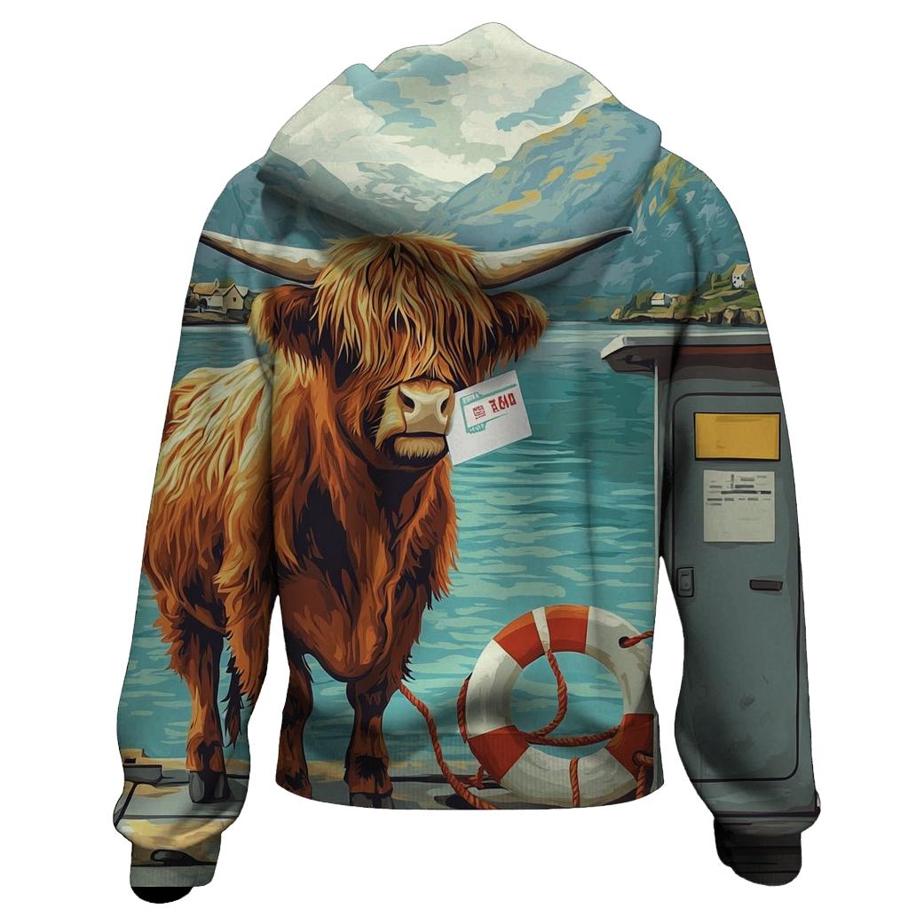 Highland Cow Ferry Ticket Holder graphic hoodies